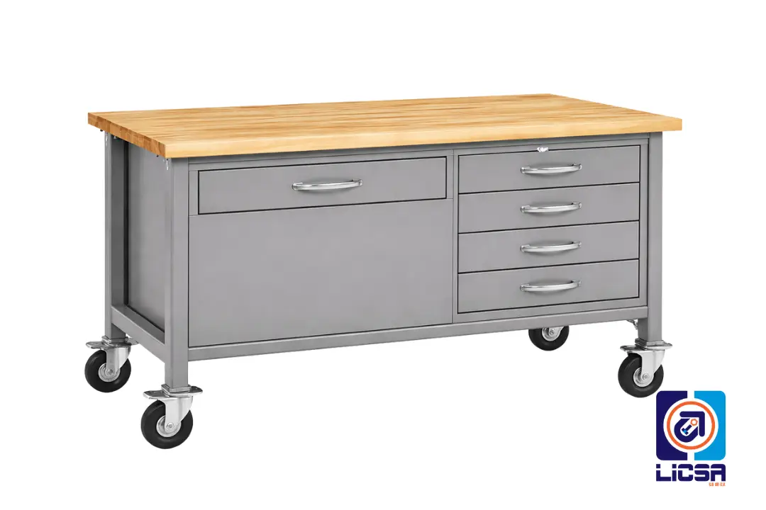 Mesa industrial con cajones