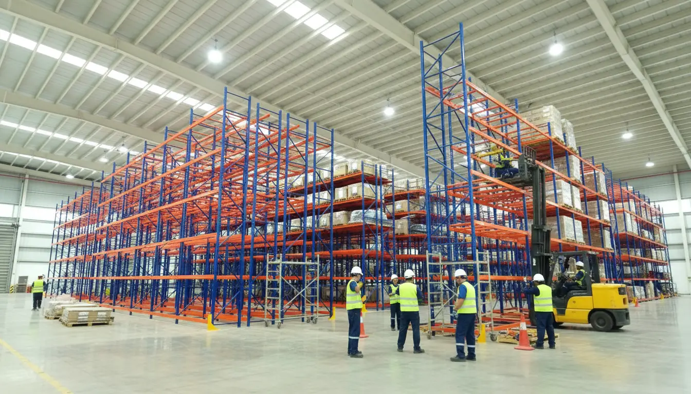 Interior de una bodega con sistema de racks industriales