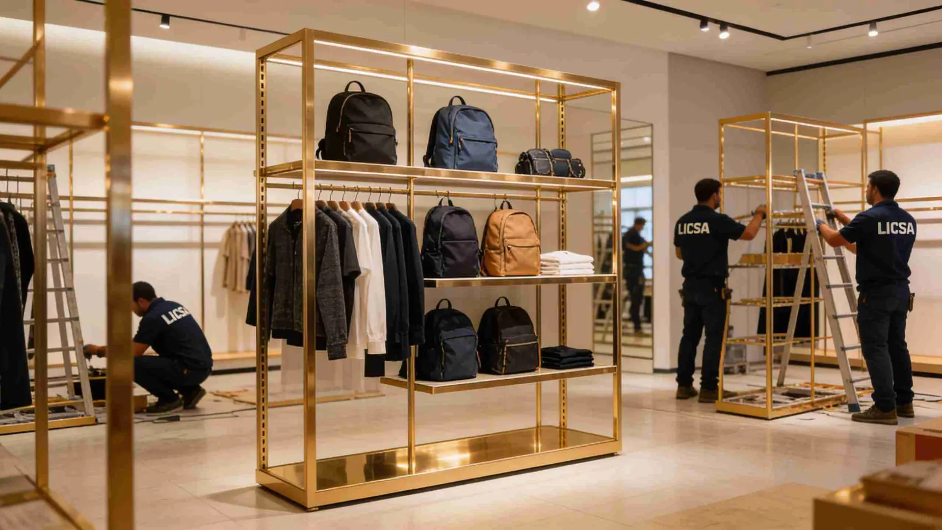 Empleados de LICSA en tienda departamental con estantería